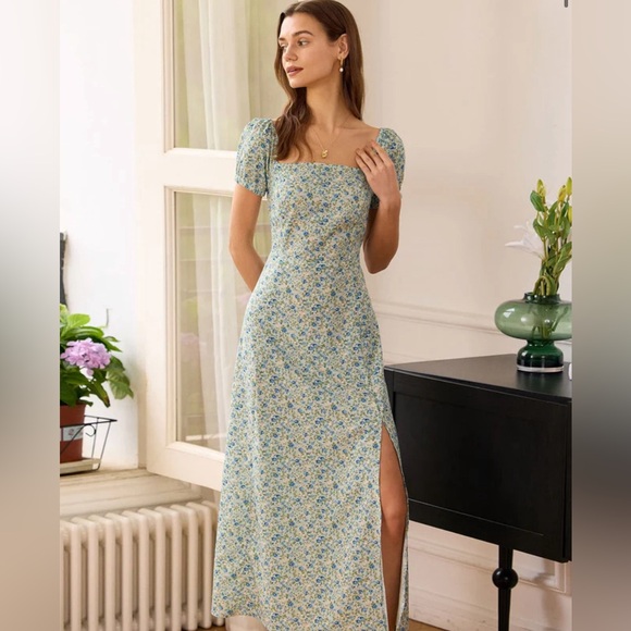 NWT RIHOAS The Square Neck Floral Slit Maxi Dress - Picture 2 of 6